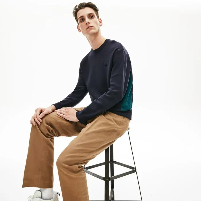 Contrast Effects Knit Sweater Navy Blue Mens Lacoste Sweaters For Sale