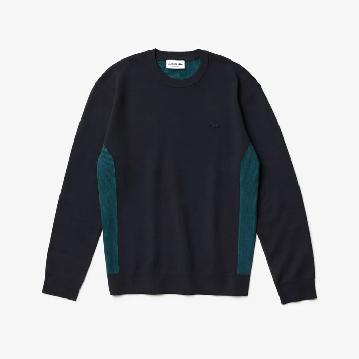 Contrast Effects Knit Sweater Navy Blue Mens Lacoste Sweaters For Sale