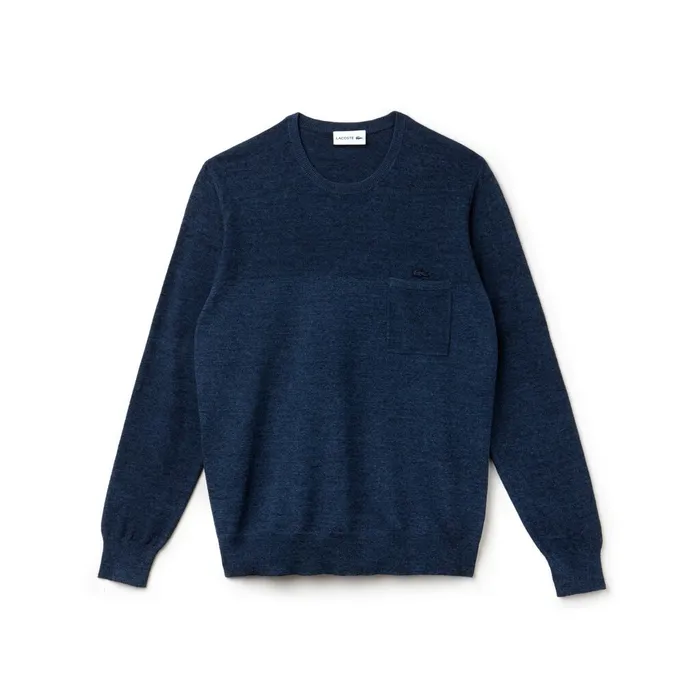 Cotton And Linen Knit Sweater Blue Chine Mens Lacoste Sweaters Store