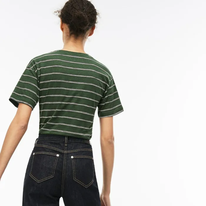 Cotton And Linen TShirt Green Womens Lacoste TShirts Casaul
