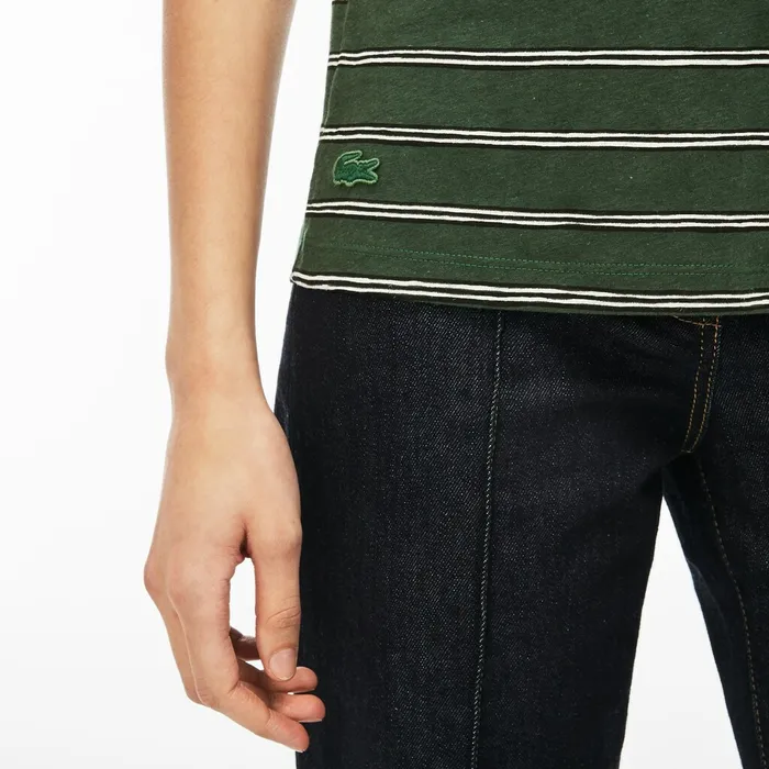 Cotton And Linen TShirt Green Womens Lacoste TShirts Casaul