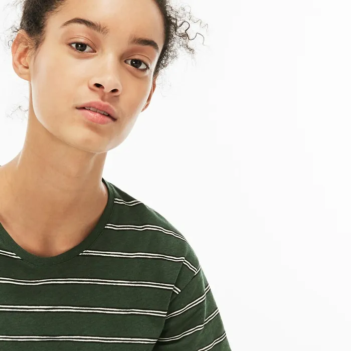 Cotton And Linen TShirt Green Womens Lacoste TShirts Casaul