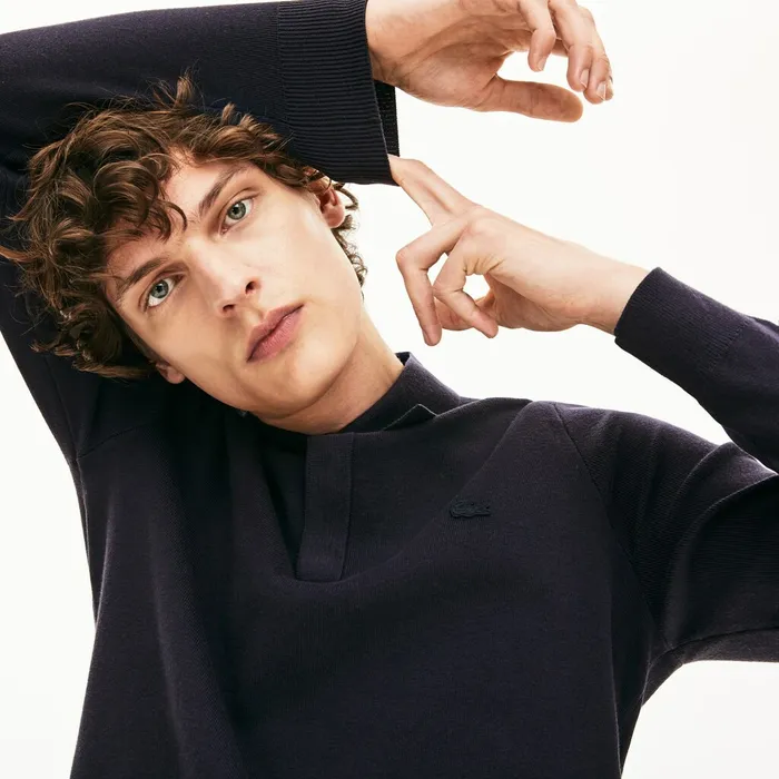 Cotton And Silk Blend Sweater Navy Blue Mens Lacoste Sweaters Gift 4 You