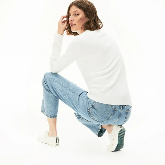 Cotton Crew Neck Sweater White Womens Lacoste Sweaters and Sweatshirts Popular