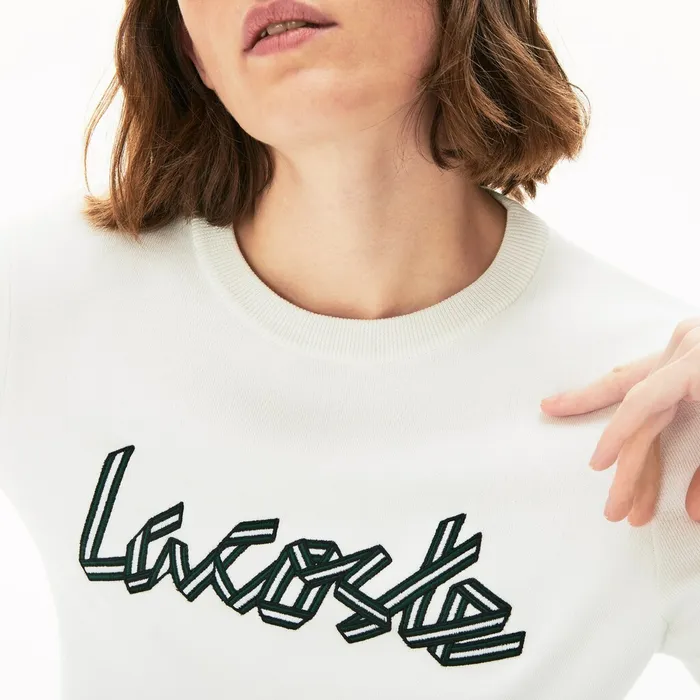 Cotton Crew Neck Sweater White Womens Lacoste Sweaters and Sweatshirts Popular