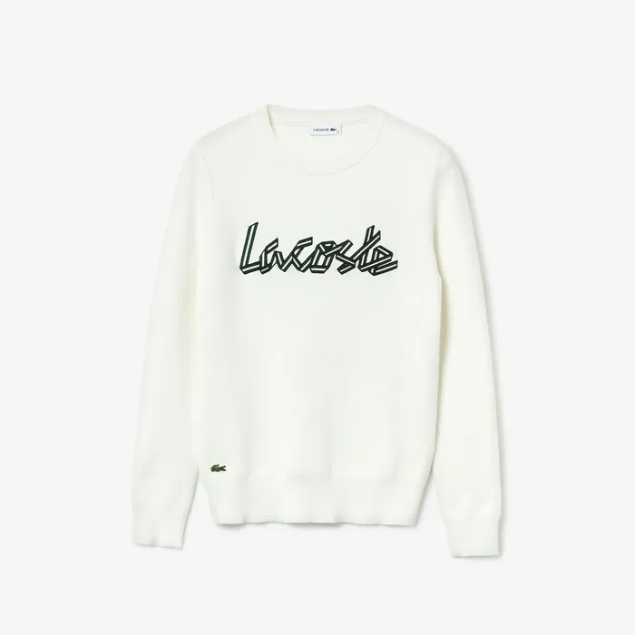Cotton Crew Neck Sweater White Womens Lacoste Sweaters and Sweatshirts Popular