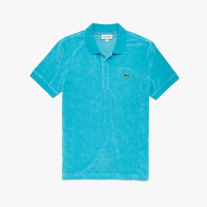 Cotton Fleece Blend Regular Fit Polo Shirt Turquoise Mens Lacoste Polos Online Store