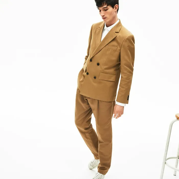 CottonLinen DoubleBreasted Jacket Brown Mens Lacoste Jackets and Coats Shop Online