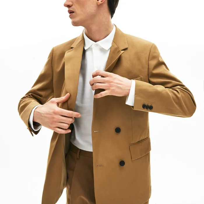 CottonLinen DoubleBreasted Jacket Brown Mens Lacoste Jackets and Coats Shop Online