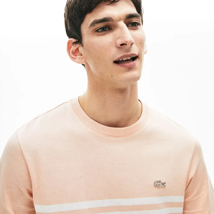 CottonLinen Stripe Tshirt Light PinkWhite Mens Lacoste TShirts For Sale Online