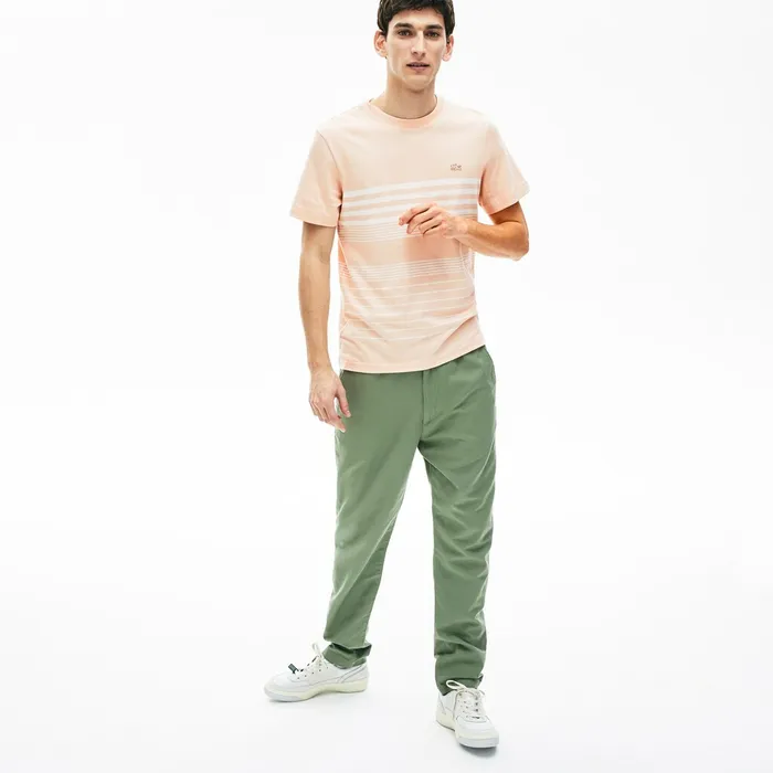 CottonLinen Stripe Tshirt Light PinkWhite Mens Lacoste TShirts For Sale Online