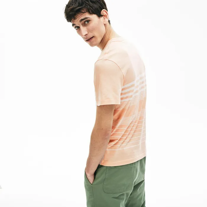 CottonLinen Stripe Tshirt Light PinkWhite Mens Lacoste TShirts For Sale Online