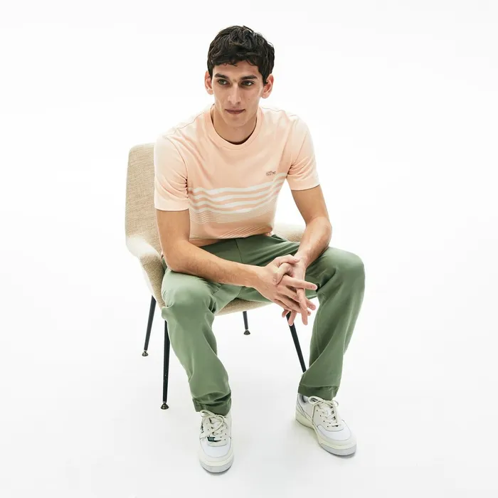 CottonLinen Stripe Tshirt Light PinkWhite Mens Lacoste TShirts For Sale Online