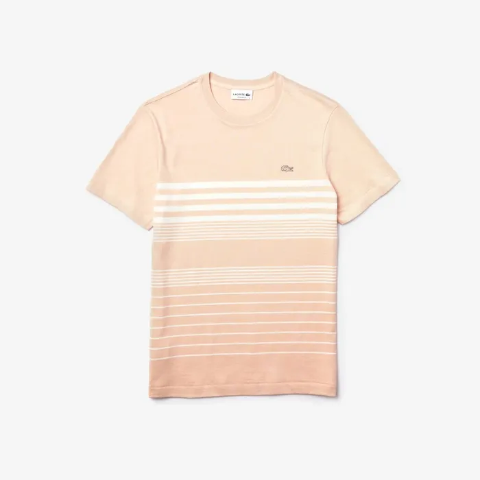 CottonLinen Stripe Tshirt Light PinkWhite Mens Lacoste TShirts For Sale Online