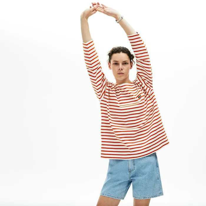Cotton Nautical Striped TShirt WhiteRed Womens Lacoste TShirts Gift for Friend