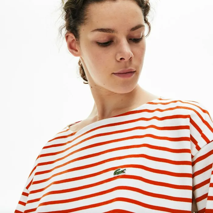 Cotton Nautical Striped TShirt WhiteRed Womens Lacoste TShirts Gift for Friend
