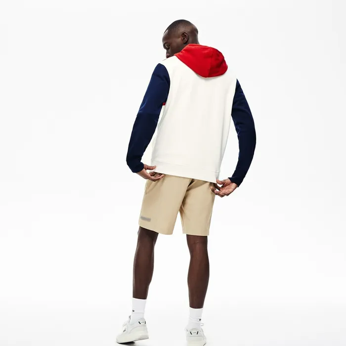 CottonPiqu and French Terry Colorblock Sweatshirt WhiteRedNavy Blue Mens Lacoste Sweatshirts Popular
