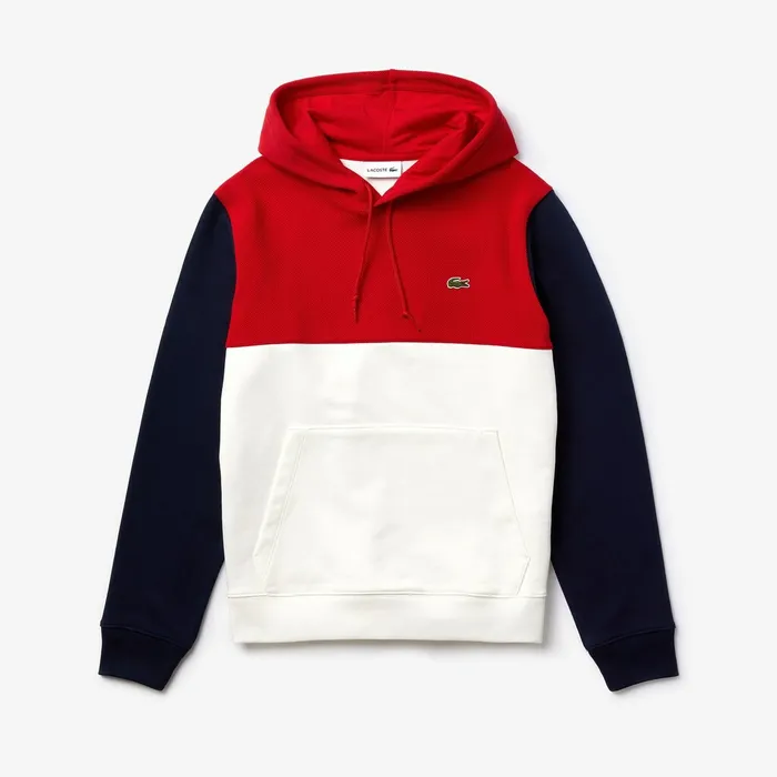CottonPiqu and French Terry Colorblock Sweatshirt WhiteRedNavy Blue Mens Lacoste Sweatshirts Popular