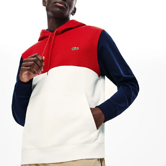 CottonPiqu and French Terry Colorblock Sweatshirt WhiteRedNavy Blue Mens Lacoste Sweatshirts Popular