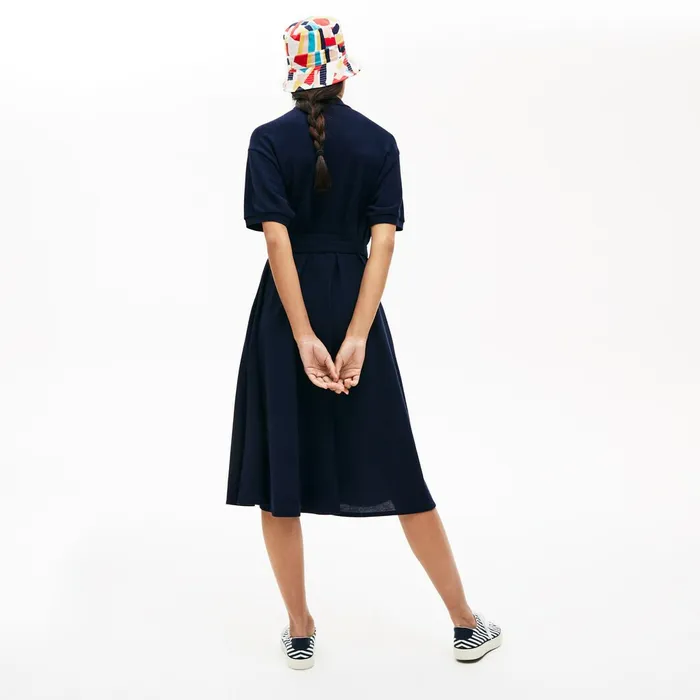 Cotton Piqu Belted Polo Dress Navy Blue Womens Lacoste Dresses and Skirts Gift 4 You