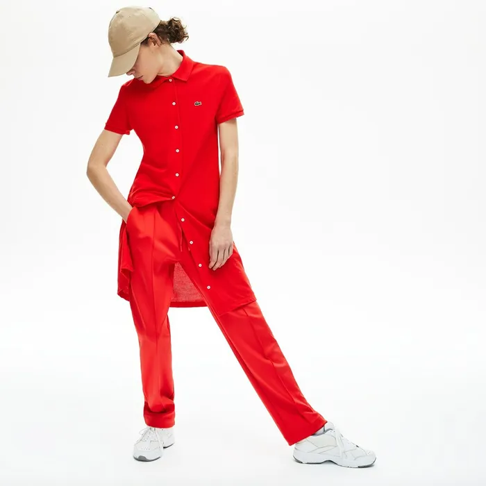 Cotton Piqu Buttoned Polo Dress Red Womens Lacoste Dresses and Skirts Shop