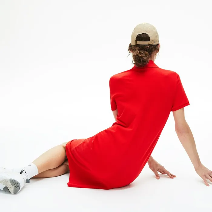 Cotton Piqu Buttoned Polo Dress Red Womens Lacoste Dresses and Skirts Shop