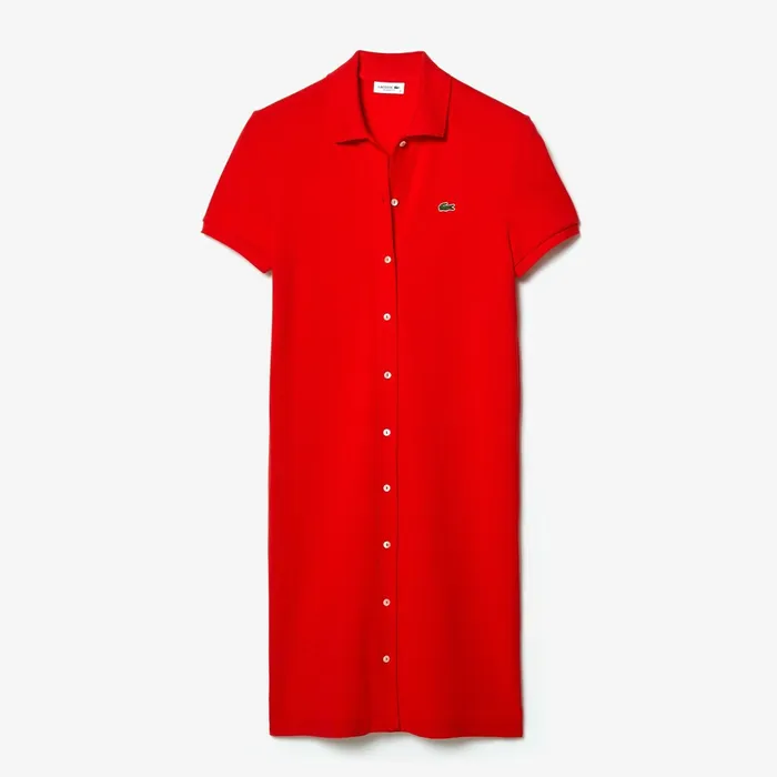 Cotton Piqu Buttoned Polo Dress Red Womens Lacoste Dresses and Skirts Shop