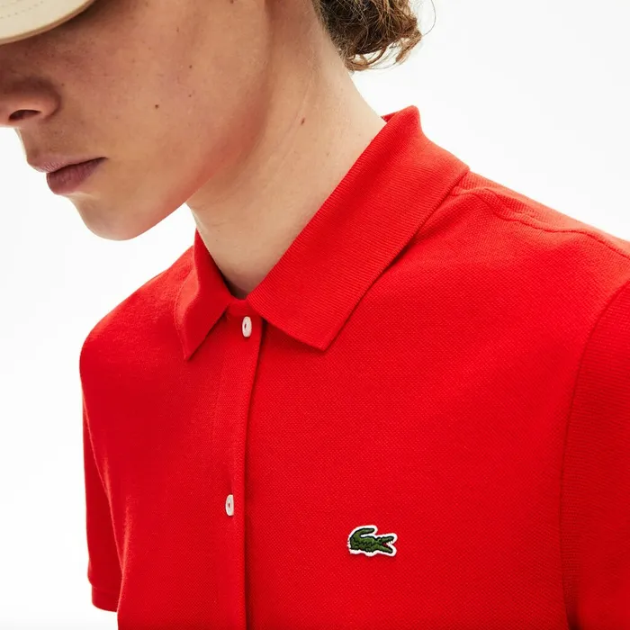 Cotton Piqu Buttoned Polo Dress Red Womens Lacoste Dresses and Skirts Shop