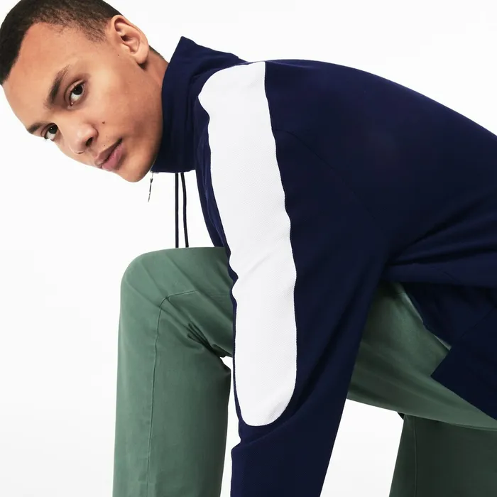 Cotton Piqu Sweatshirt Navy BlueWhite Mens Lacoste Sweatshirts Gift for Friend