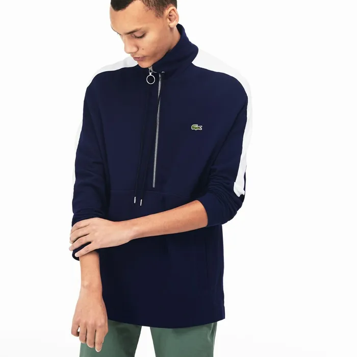 Cotton Piqu Sweatshirt Navy BlueWhite Mens Lacoste Sweatshirts Gift for Friend