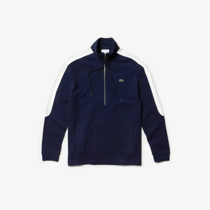 Cotton Piqu Sweatshirt Navy BlueWhite Mens Lacoste Sweatshirts Gift for Friend