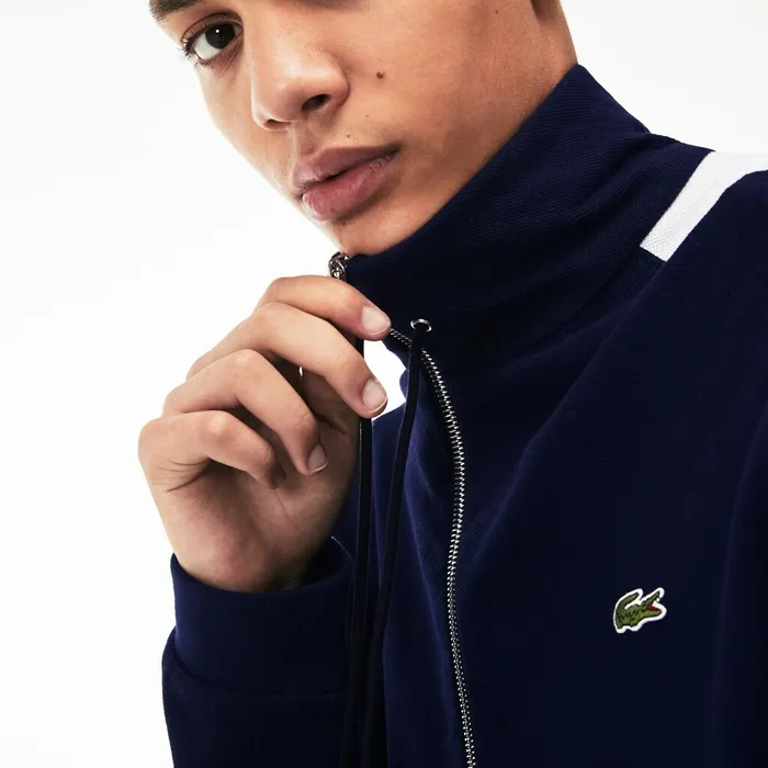 Cotton Piqu Sweatshirt Navy BlueWhite Mens Lacoste Sweatshirts Gift for Friend