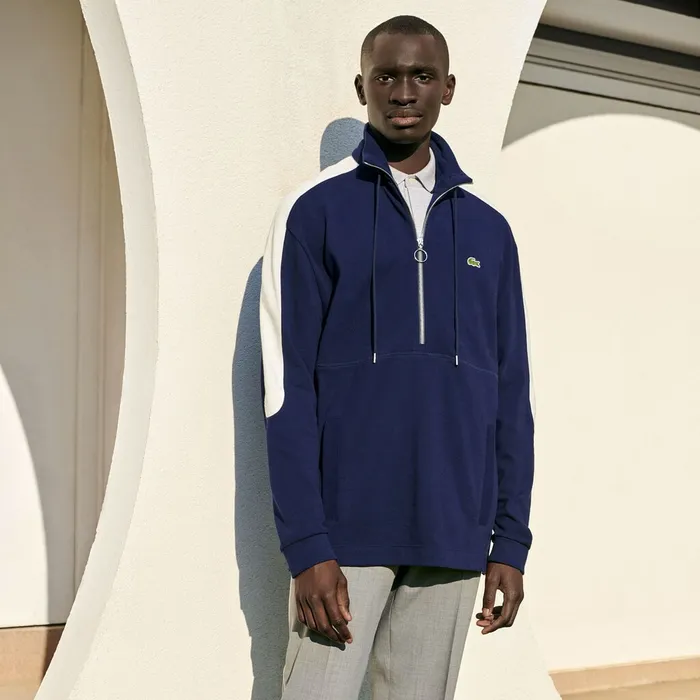 Cotton Piqu Sweatshirt Navy BlueWhite Mens Lacoste Sweatshirts Gift for Friend