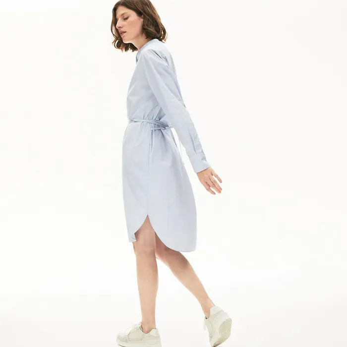 Cotton Shirt Dress Light BlueWhiteNavy Blue Womens Lacoste Dresses and Skirts Casaul