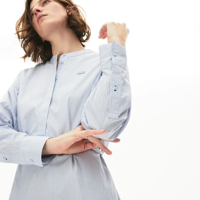 Cotton Shirt Dress Light BlueWhiteNavy Blue Womens Lacoste Dresses and Skirts Casaul