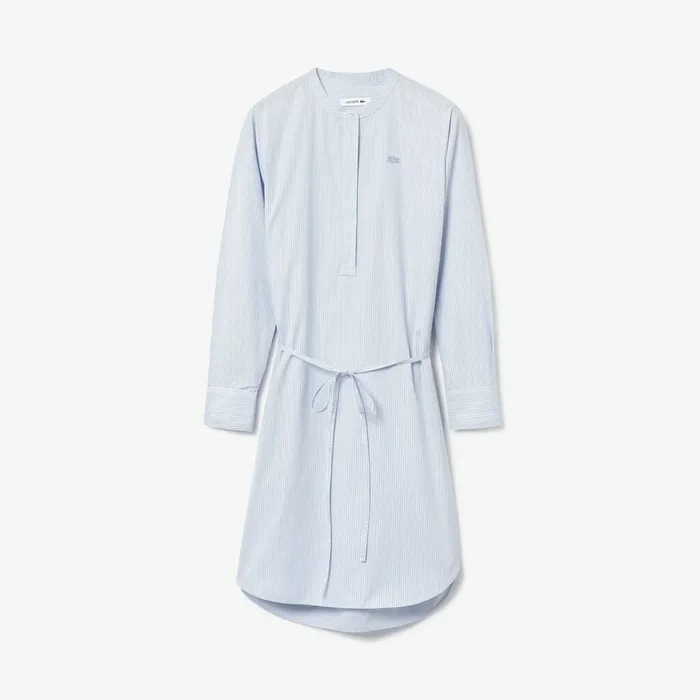 Cotton Shirt Dress Light BlueWhiteNavy Blue Womens Lacoste Dresses and Skirts Casaul