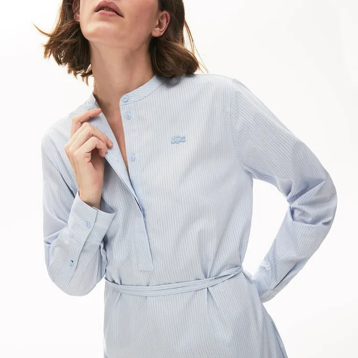 Cotton Shirt Dress Light BlueWhiteNavy Blue Womens Lacoste Dresses and Skirts Casaul