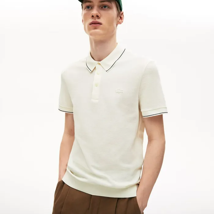 CottonSilk Piqu Polo Shirt WhiteBlack Mens Lacoste Polos Online Store