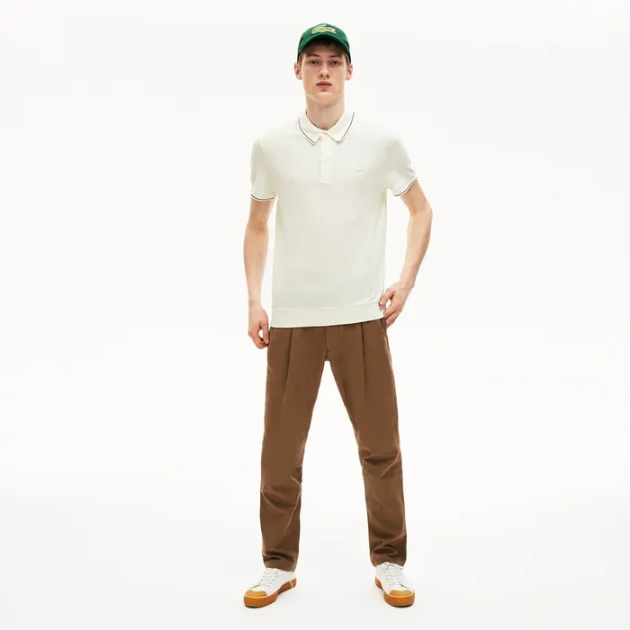 CottonSilk Piqu Polo Shirt WhiteBlack Mens Lacoste Polos Online Store