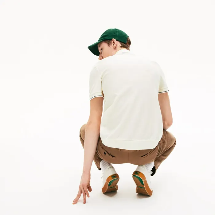 CottonSilk Piqu Polo Shirt WhiteBlack Mens Lacoste Polos Online Store