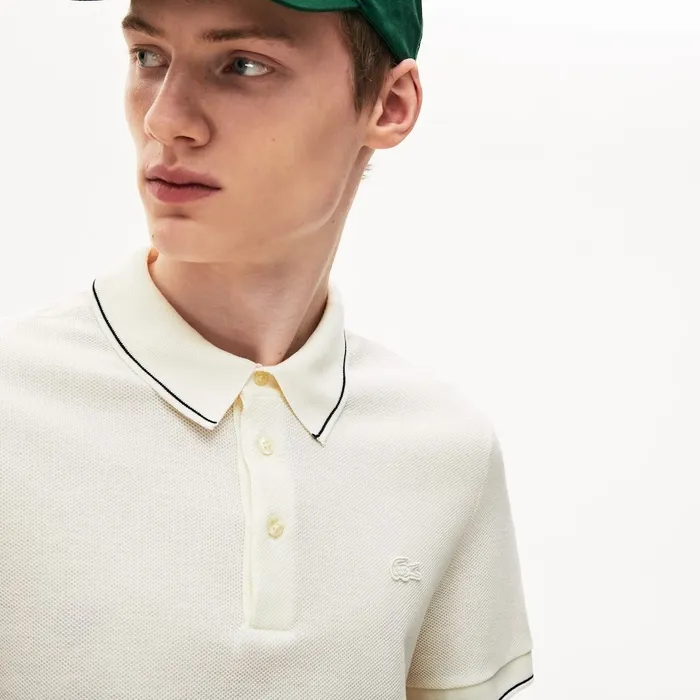 CottonSilk Piqu Polo Shirt WhiteBlack Mens Lacoste Polos Online Store