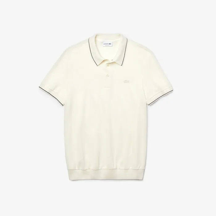 CottonSilk Piqu Polo Shirt WhiteBlack Mens Lacoste Polos Online Store