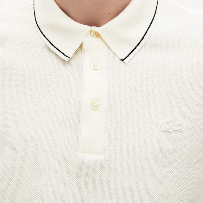 CottonSilk Piqu Polo Shirt WhiteBlack Mens Lacoste Polos Online Store