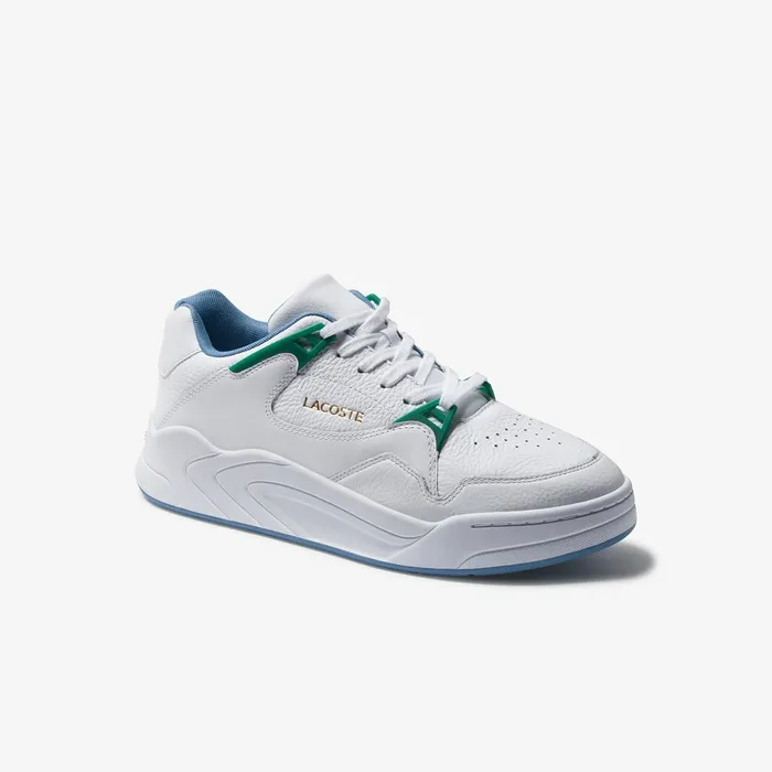 Court Slam Tumbled Leather Sneakers WhtGreen Mens Lacoste Sneakers Popular