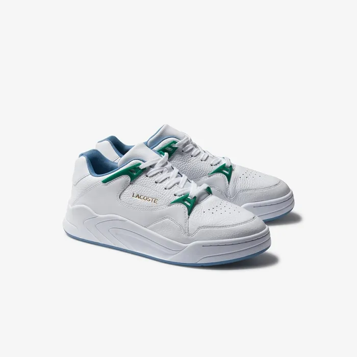 Court Slam Tumbled Leather Sneakers WhtGreen Mens Lacoste Sneakers Popular
