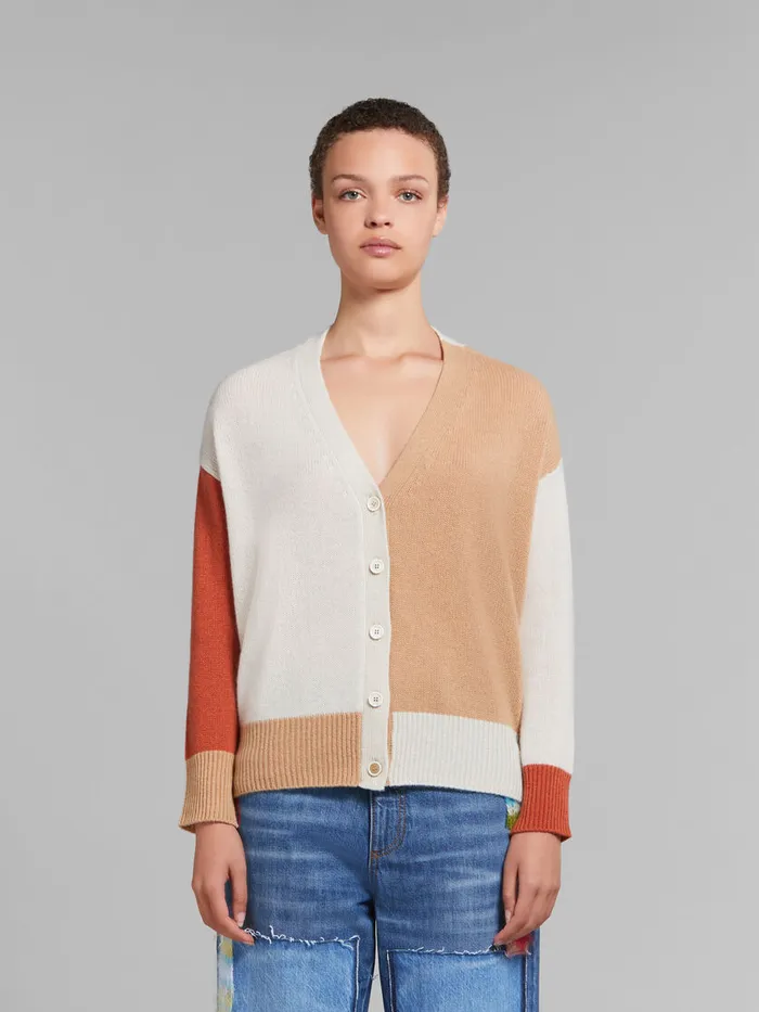 Cream Colourblock Cashmere Cardigan Women Marni Knitwear