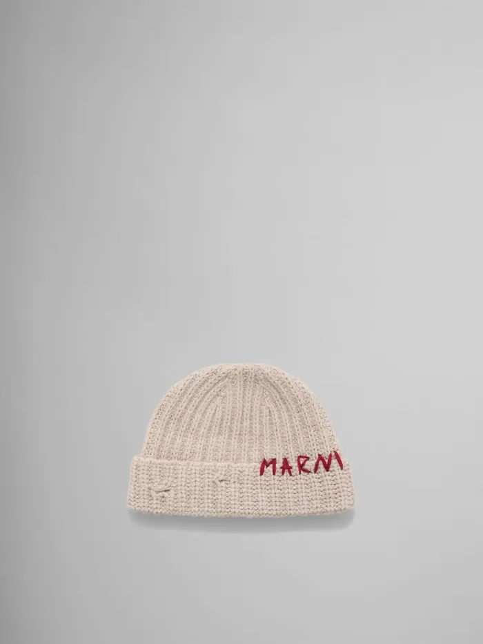 Cream Shetland Wool Beanie With Marni Mending Men Marni Hats