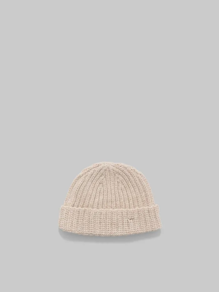 Cream Shetland Wool Beanie With Marni Mending Men Marni Hats