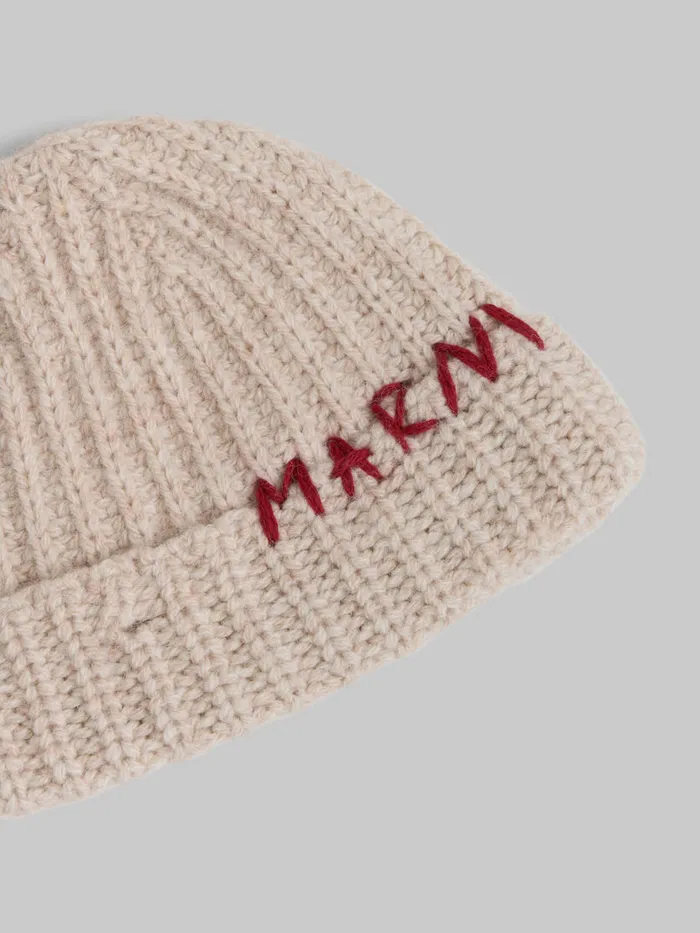 Cream Shetland Wool Beanie With Marni Mending Men Marni Hats