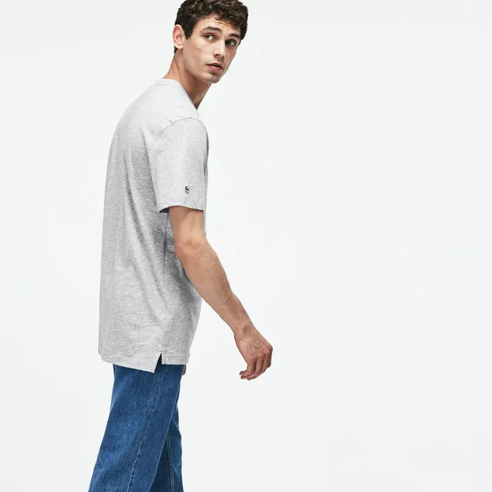 Crew Neck 3D Lettering Cotton Jersey Tshirt Grey Mens Lacoste TShirts Store